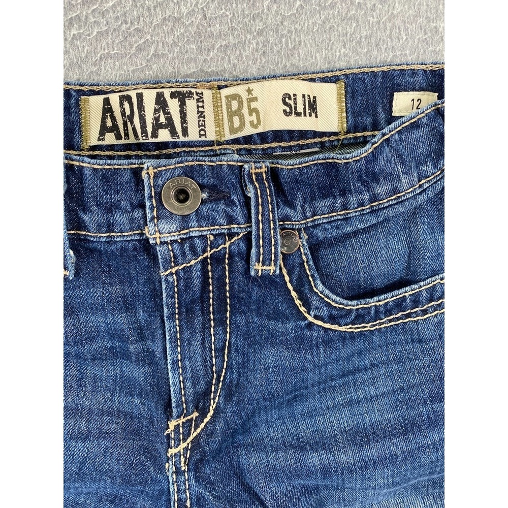 ARIAT Denim B5 Slim Jeans Boys Sz 12 Med Wash Adjustable Waist Western Wear - Picture 6 of 13